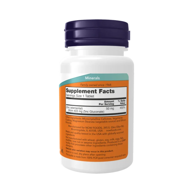 Zinc 50 mg now foods verso